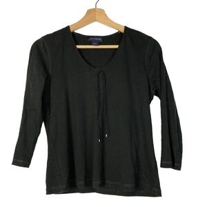 Ann Taylor Black Tie Neck 3/4 Long Sleeve Y2K Top M